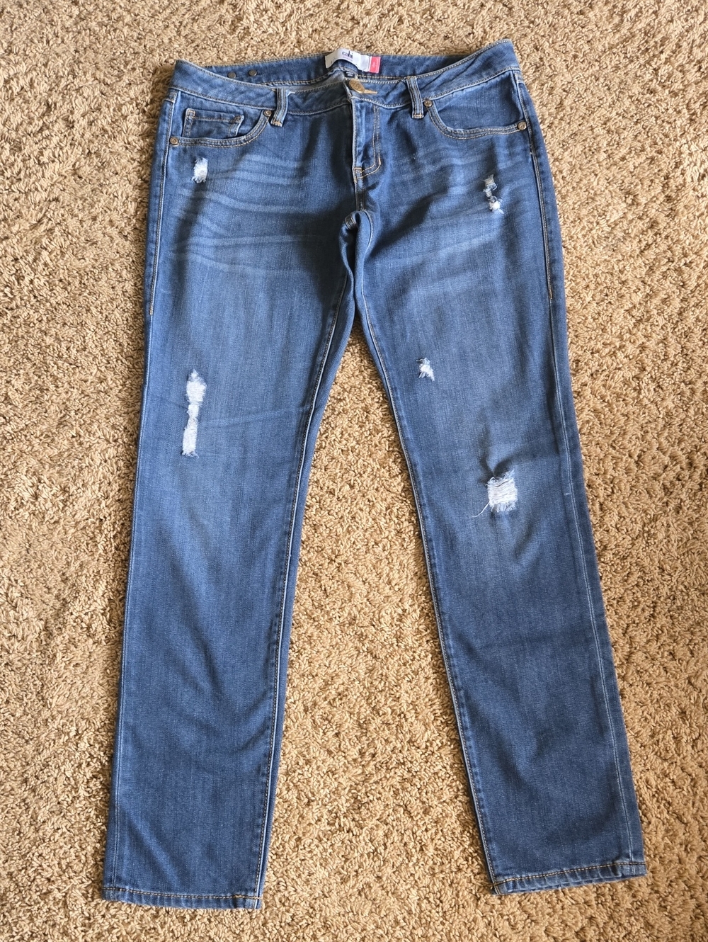 Cabi Vintage Light Destruction Slim Boyfriend Jeans